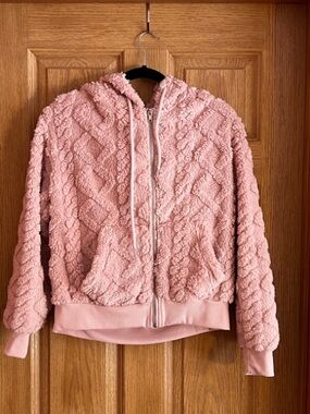 Madden Girl Plush Pink Hooded Zip-Up Jacket